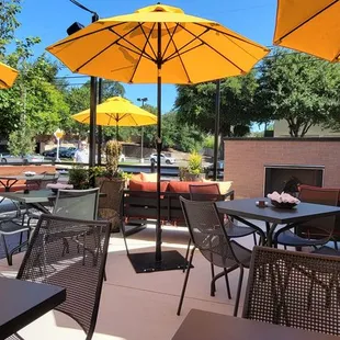 Patio with fans and umbrellas