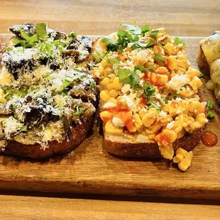 Bruschetta Board - Salami and Pesto, Mushroom Mascarpone, Mexican Street Corn, and French Onion