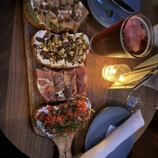 Bruschetta board and beer