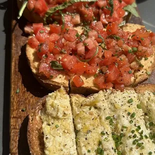 Bruschetta Board - Warm Artichoke Spread, Almond Hummus &amp; Chopped Tomato, Burrata, Arugula &amp; Tomato, and Salmon &amp; Pesto