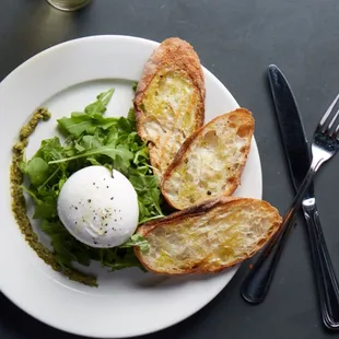Burrata-Creamy mozzarella with lemon-basil dipping sauce, arugula, fresh basil, olive oil, and grilled ciabatta