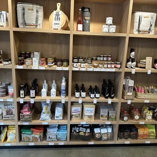 shelves of food and drinks in a store