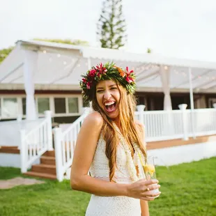 Smiling because my haku was amazing! Manu made it with a silk ivory ribbon to tie at the back, it was such an elegant touch.