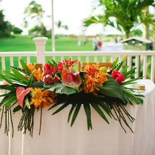 Sweetheart table arrangement repurposed from altar decor
