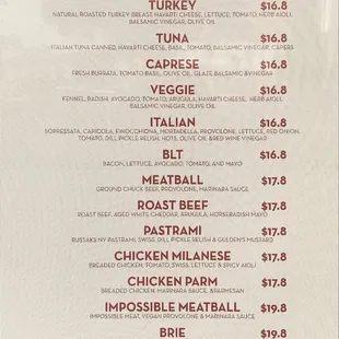 Menu as of January 2025