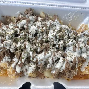 Steak potato, and shrimp potato go and get yours