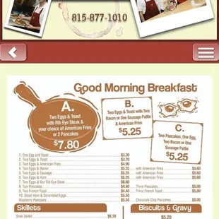 the menu for a good morning breakfast
