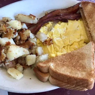 Breakfast B. Bacon, Eggs, American Fries, toast