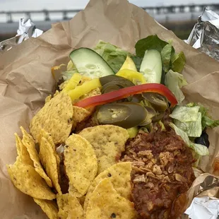 Beef Chili and Cheddar Baked Potato