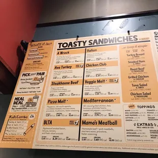 a menu on the counter