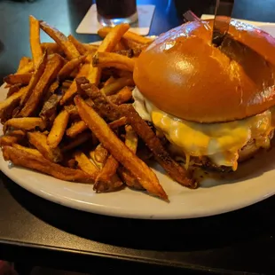 a hamburger and fries