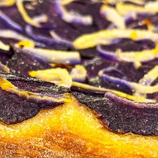 Potato &amp; Onion Pizza closeup. Vegan pizza