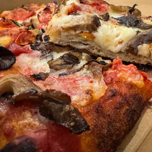 Oyster mushroom pizza in the front and Eggplant pizza in the back