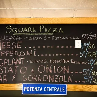 Pizza menu