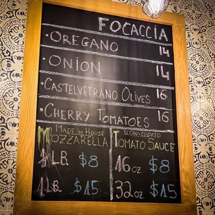 Focaccia menu