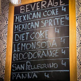 Drinks menu
