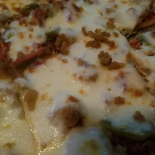 Umm the pizza was so cheesy and delicious. They have yet to give me something I don't like or messed up.