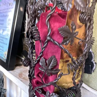 a wicker basket on a mantle