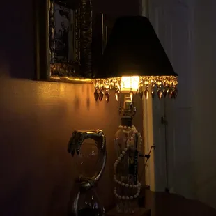 a table with a lamp on it