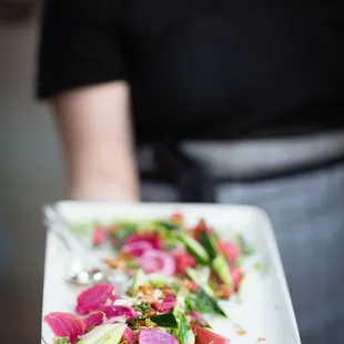 cucumber beet salad | fried almonds &amp; shallots, dill, chives | photo by Olivia Smartt