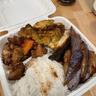 Pork ribs, curry chicken with lemongrass, eggplant