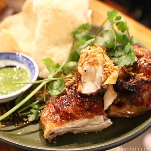 Crispy drunken chicken with shrimp chips