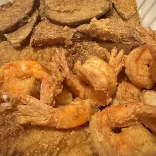 Catfish, potatoes and fried shrimp