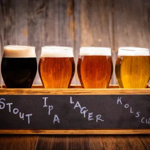 a row of beer glasses