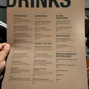 Drink menu