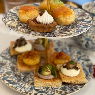 three tiered plates of food