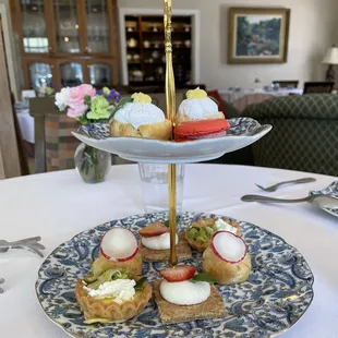 three tiered plates of food