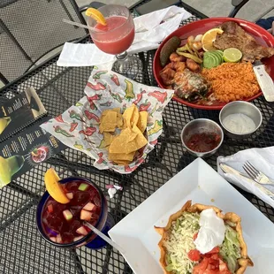 a table with food and drinks
