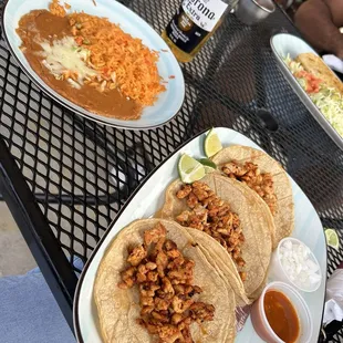 Pollo Asado with Refried Beans and rice