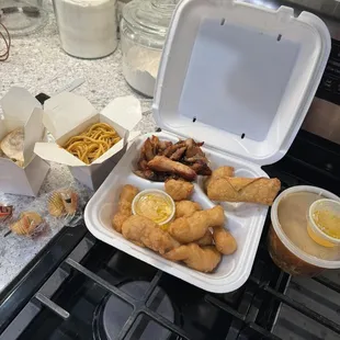 a tray of food on a stove