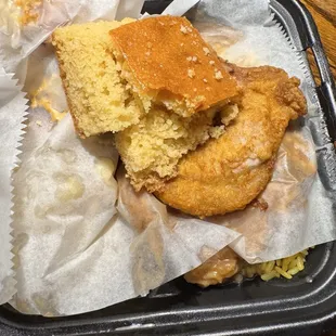 Cornbread and fried pork chop