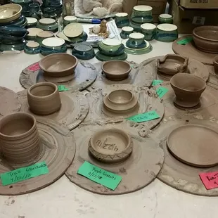 The products in progress and waiting to be fired.