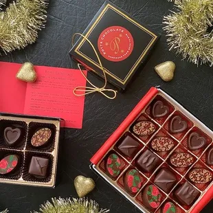 a variety of chocolates in a gift box