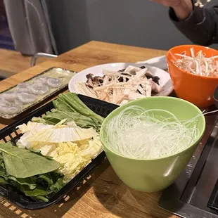 Vegetables, mushrooms, shrimps, bean sprouts &amp; glass noodles