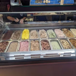 a display of different flavors of ice cream