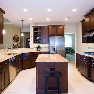 a kitchen with a center island