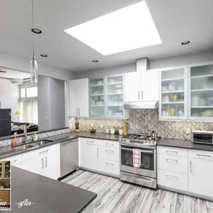 a kitchen with stainless steel appliances