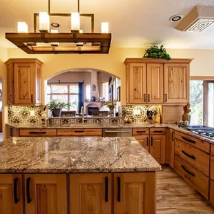 a kitchen with a center island