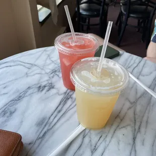 Left: strawberry lemonade  Right: honey lavender lemonade