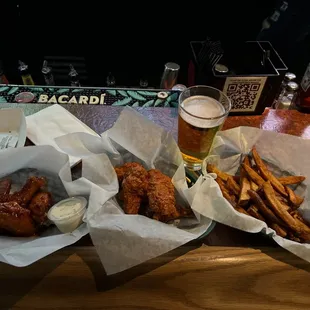 Thai hot, parm hot and fries