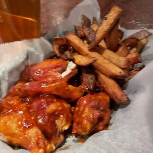 chicken wings and fries