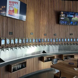 a row of beer taps