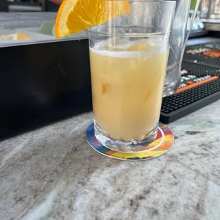 a glass of orange juice