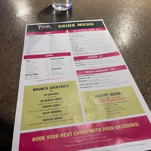 Drink menu