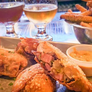 Brisket egg roll Fried pickles 4 Oz beer pours