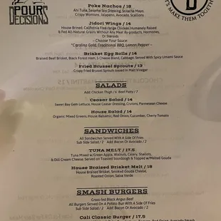 Soft opening food menu